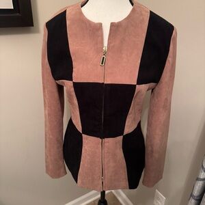 Jessica Howard Faux Suede Colorblock Zip Fitted Jacket Size 6 Y2K